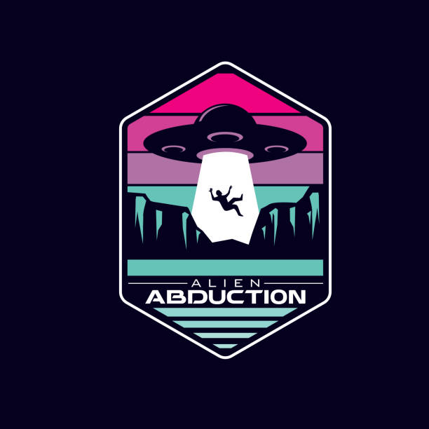 retro alien ufo abduction badge vector icon editable vector icon of a retro alien ufo abduction badge. ufo stock illustrations