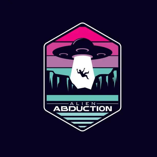 Vector illustration of retro alien ufo abduction badge vector icon