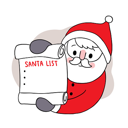 Hand Draw Cartoon Cute Merry Christmas Santa Claus Show List Vector Stock  Illustration - Download Image Now - iStock