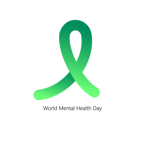 концепция всемирного дня психического здоровья. зеленая лента осведомленности на белом фоне - lyme disease stock illustrations