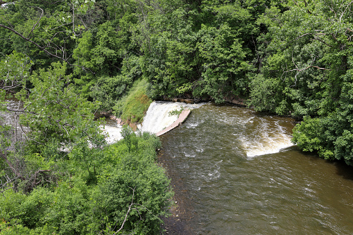 View of Medina Falls waterfall from above on the Erie Canal tow path