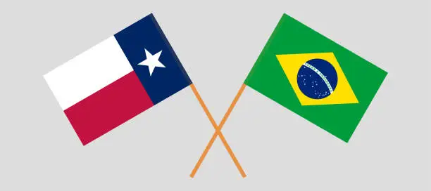 Vector illustration of Crossed flags of the State of Texas and Brazil