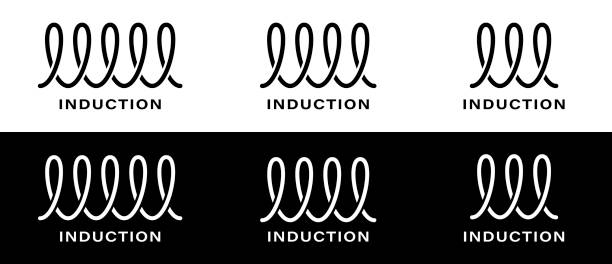 Induction hob symbol. Icon for utensils, pots and frying pan surfaces. Kitchen appliances heating type logo. Vector illustration Induction hob symbol. Icon for utensils, pots and frying pan surfaces. Kitchen appliances heating type logo. Vector illustration electric stove burner stock illustrations