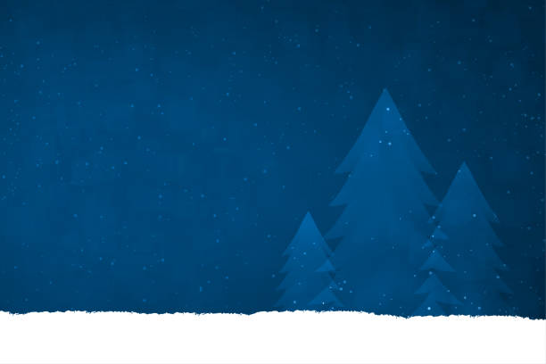 eine mitternacht blau gefärbt kreative frohe weihnachten und neujahr festliche vektor-design, mit drei weihnachten nadelbäume in einer reihe in glitzernden schnee - christmas tree christmas blue night stock-grafiken, -clipart, -cartoons und -symbole