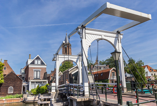 Historic white bridge over Vecht river in Loenen, Netherlands