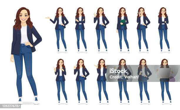 Casual Business Woman Character Set Stock Illustration - Download Image Now - Characters, One Woman Only, Cartoon