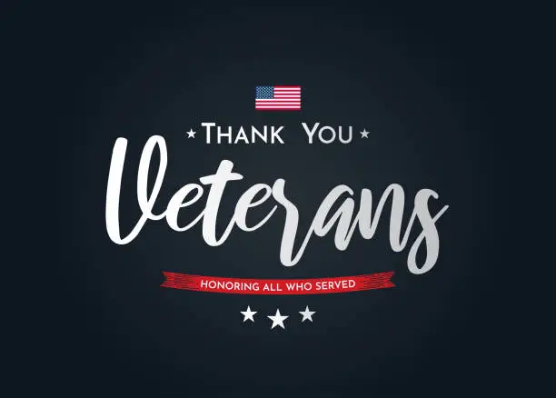 Vector illustration of Thank You Veterans background. Honoring all who served. Vector