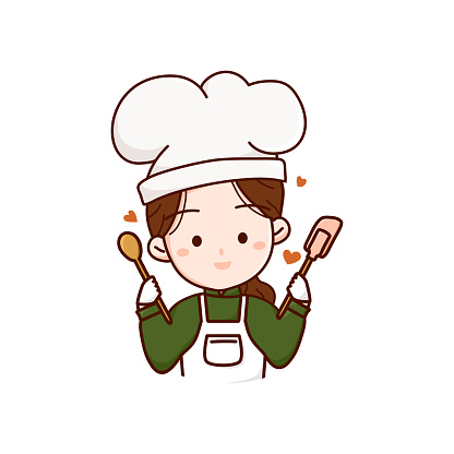 Cute Bakery Chef Girl Holding Kitchen Tools With Love Cartoon Art  Illustration Logo Stock Illustration - Download Image Now - iStock