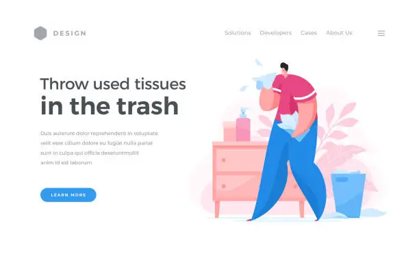 Vector illustration of Web banner for utilization of used tissues when being sick