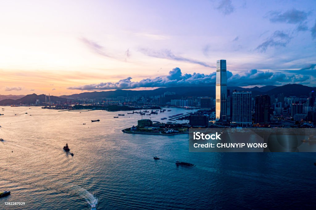 Aerial view of Hong Kong City Stock Market and Exchange Stock Photo