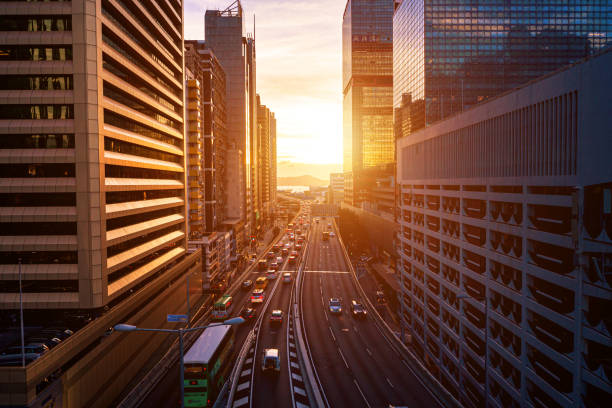 veduta aerea di hong kong city - sunset built structure building exterior hong kong foto e immagini stock