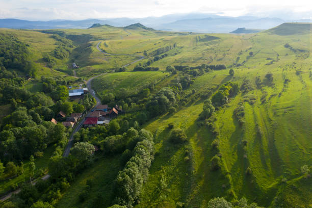istock Flying over a village in Transylvania, Romania by drone 1282287821