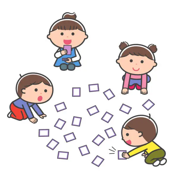 Vector illustration of Children Playing in Carta (One Hundred People) / Line