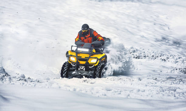 istock Winter walk on the quad bike in the forest. 1282288708