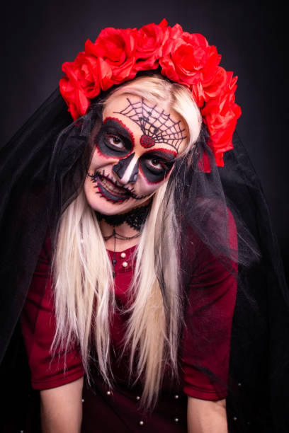 istock Young bride with sugar skull make-up for Halloween 1282288850