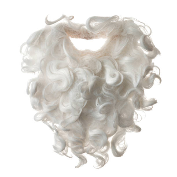 Santa Claus Beard And Mustache Hair On White Background Close up photo of hand made Santa Claus white beard and mustache hair on white background. No people are seen in frame. Shot with a medium format camera in studio. beard stock pictures, royalty-free photos & images