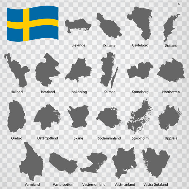 ilustrações de stock, clip art, desenhos animados e ícones de twenty one maps regions of sweden - alphabetical order with name. every single map of province are listed and isolated with wordings and titles. kingdom of sweden. eps 10. - sodermanland
