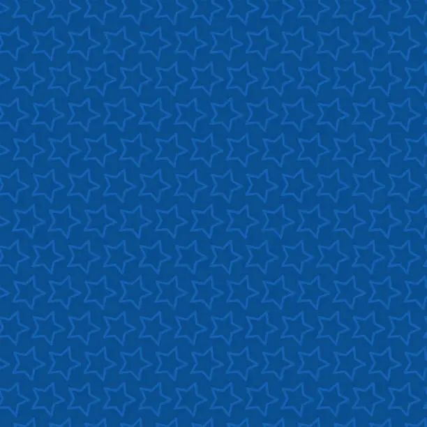 Vector illustration of Background Outlined Stars Icons on Classic Blue Seamless Pattern