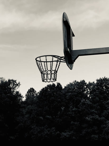 istock A monochrome image of a basketball hoop with net 1282291478