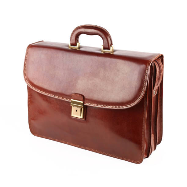 istock Business bag or case in brown leather. Isolated on white 1282291479