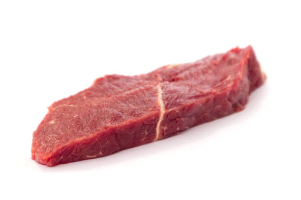 istock Fresh raw beef steak isolated on white background. Close up raw meat beef. 1282293890