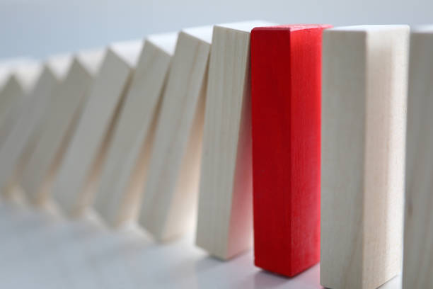 istock Red wooden block has resisted the fall of simple blogs. 1282294501