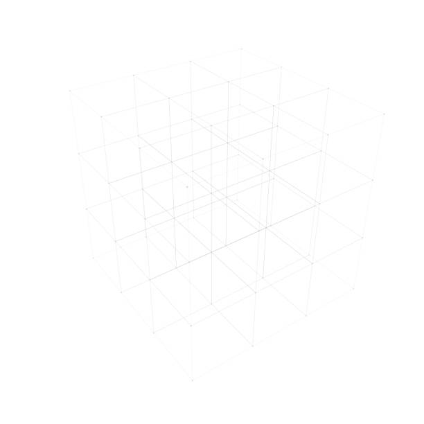 illustrations, cliparts, dessins animés et icônes de wireframe de 3x3x3 = 27 petits cubes. avec perspective. lignes minces, fanées. - number 4 number three dimensional shape design element