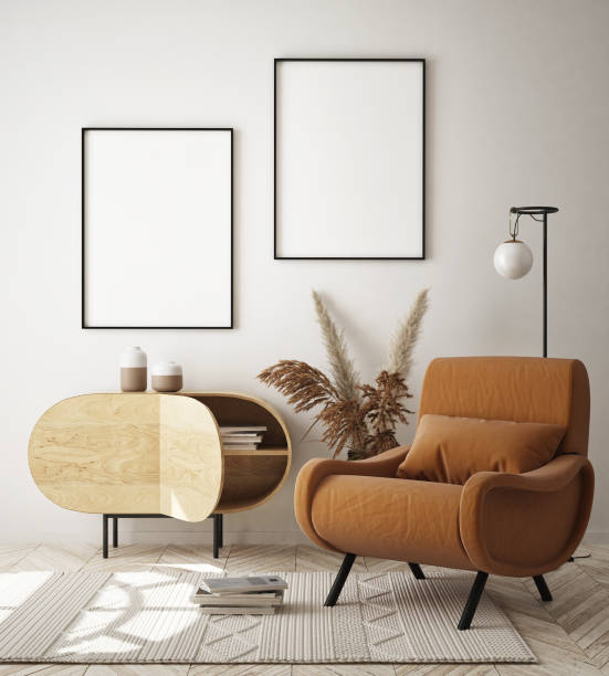 istock mock up poster frame in modern interior background, scandinavian style, 3D render 1282296737