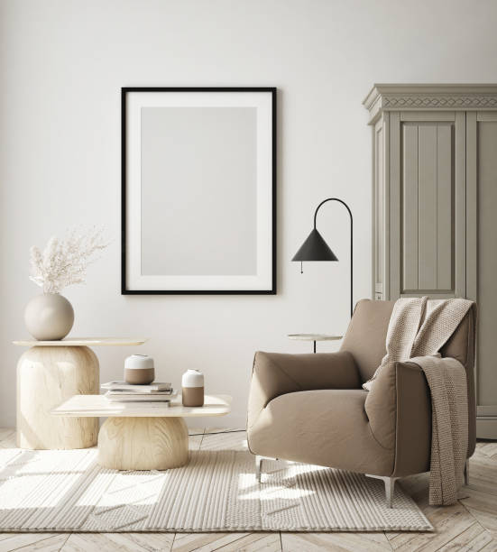 istock mock up poster frame in modern interior background, scandinavian style, 3D render 1282296741
