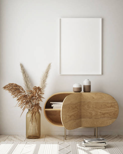 istock mock up poster frame in modern interior background, scandinavian style, 3D render 1282296747