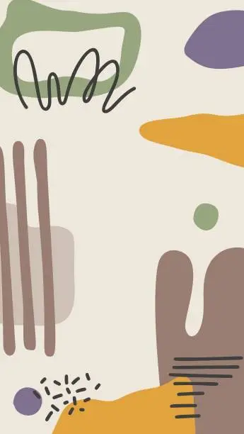 Vector illustration of Autumn abstract vector drawing. Mid century modern boho style composition