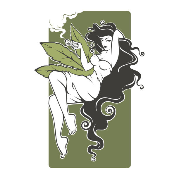 girl smoking cannabis, for your symbol, label, sticker, tag, print girl smoking cannabis, for your symbol, label, sticker, tag, print marijuana tattoo stock illustrations