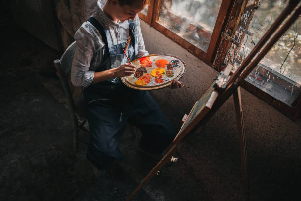 Female artist in her studio