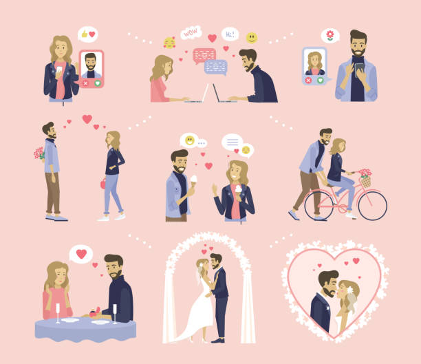 ilustraciones, imágenes clip art, dibujos animados e iconos de stock de amor, citas y boda, relación pareja - men groom wedding red