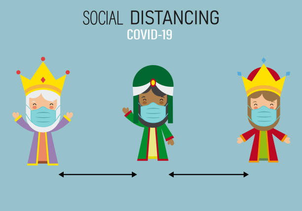 ilustrações de stock, clip art, desenhos animados e ícones de three wise men from the east with a mask and social distance. - christmas gift christianity isolated objects