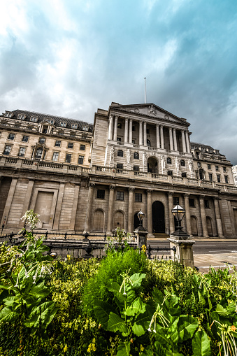 London, UK - 10th of August, 2019, Beautiful architecture of Royal Bank of England in London.
