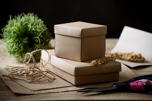 Brown paper gift box and decoration accessories, present for giving in special day