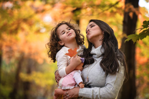Mother and daughter portrait, in autumn, Quebec