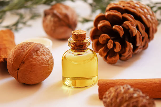 istock Christmas essential oils in a small bottle. Selective focus. 1282314664