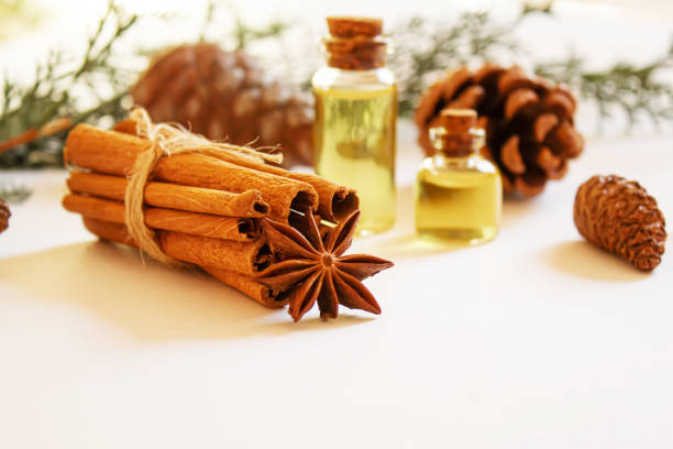 istock Christmas essential oils in a small bottle. Selective focus. 1282314679