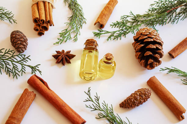 istock Christmas essential oils in a small bottle. Selective focus. 1282314684