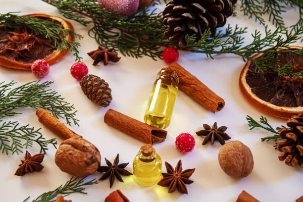istock Christmas essential oils in a small bottle. Selective focus. 1282314697
