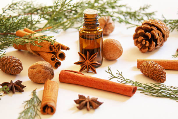 istock Christmas essential oils in a small bottle. Selective focus. 1282314728