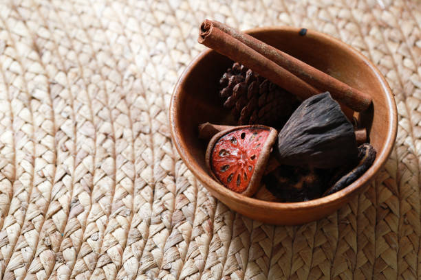 istock Close up a wooden bowl with dried condiments 1282314816