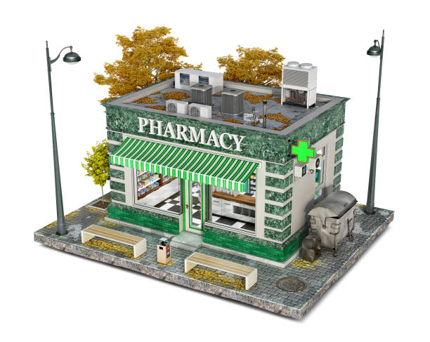 istock Pharmacy building on a piece of ground, 3d illustration 1282315809