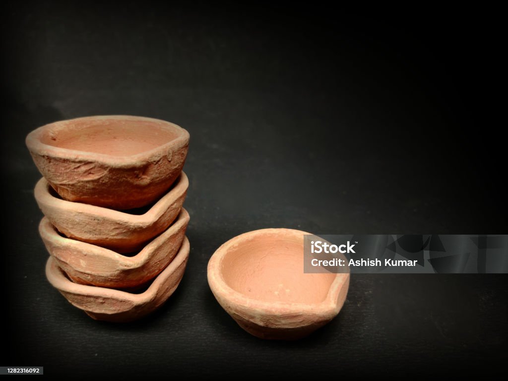 Diya Stacking Mud Clay Diya Arranged On Black Background Stack Of Diya Stock Photo ...