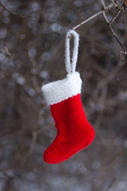 istock red Christmas stocking hanging in tree with copy space 1282317253