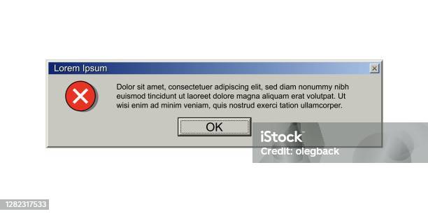 Old Computer Window With Error Message Retro Pc Interface With Problem ...