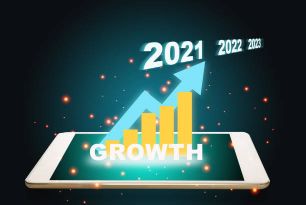 デジタルタブレット画面上のビジネスプラングラフの成長で2021年、2022年、2023年の新年 - growth plan graph digital tablet ストックフォトと画像