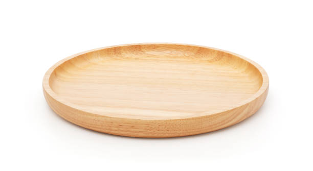 istock Empty wooden plate isolated on white background 1282319860
